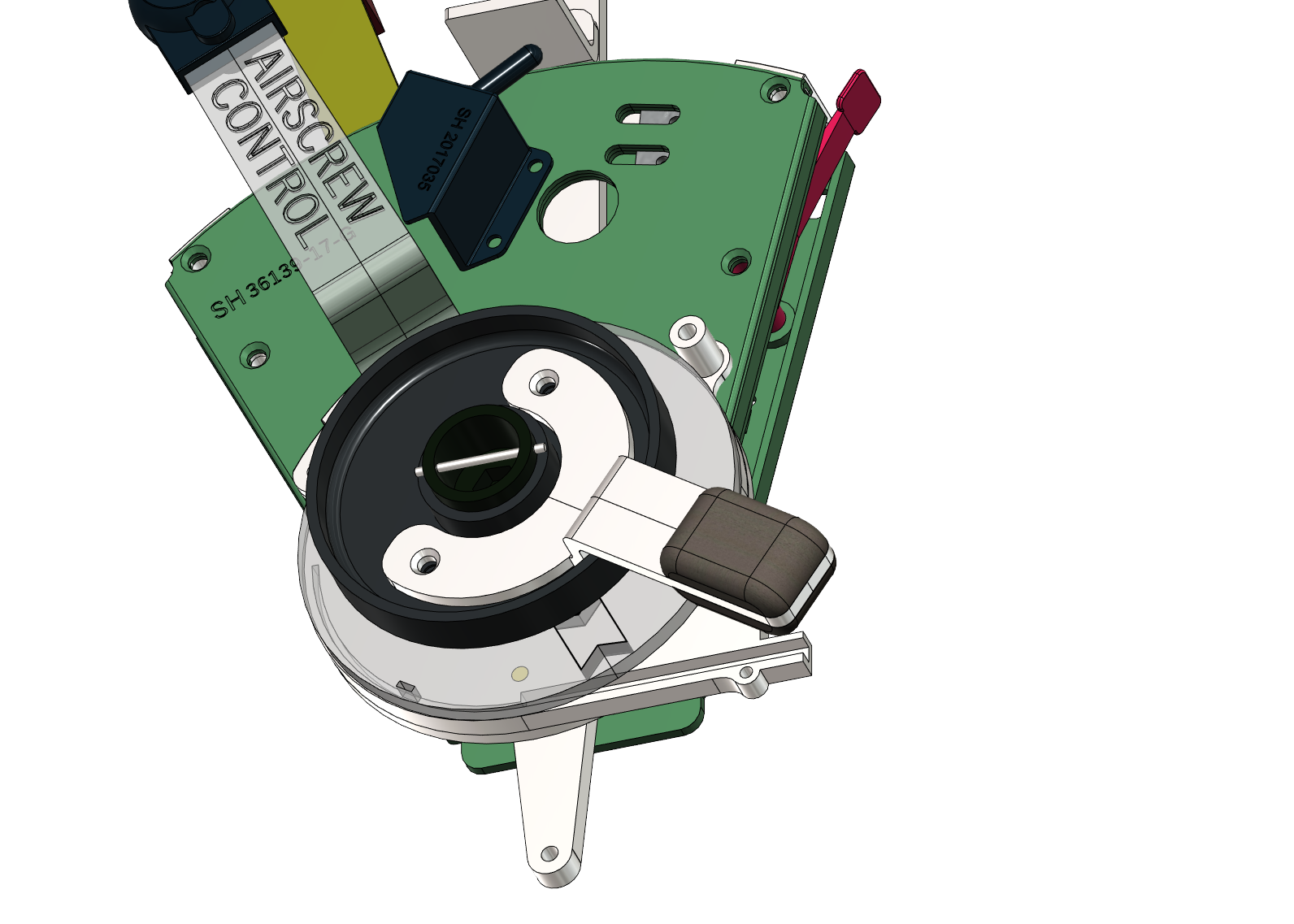 Image shows new replica Spitfire IX throttle quadrant design which allows for sliders placed in a separate box to be activated by link rods
